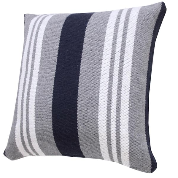 LR Home Coastal Blue / Cream 18 in. x 18 in. Striped Cotton Standard Throw  Pillow 8697A8084D9348 - The Home Depot