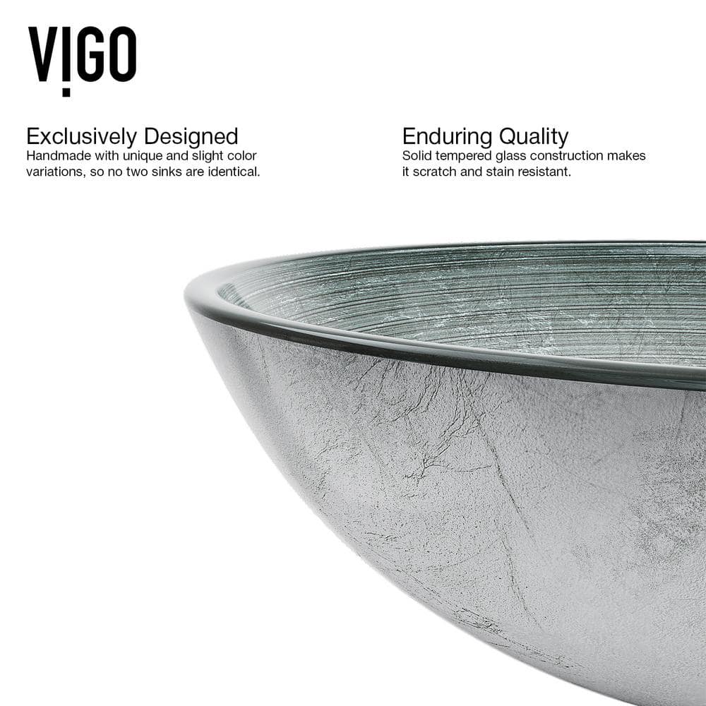 Simply Silver Circular Glass Vessel Sink with Swirled Pattern