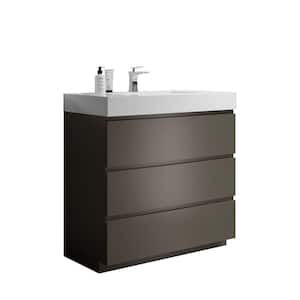 Aaby 36 in. W x 18 in. D x 37 in. H Bath Vanity Cabinet in Gray with White Solid Surface Top and Sink