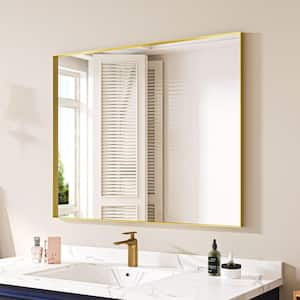 32 in. W x 40 in. H Rectangular Aluminum Framed Wall Bathroom Vanity Mirror in Brushed Gold