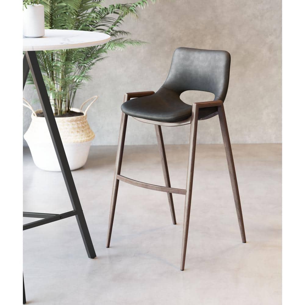 Black Faux Leather and Wood Bar Stool