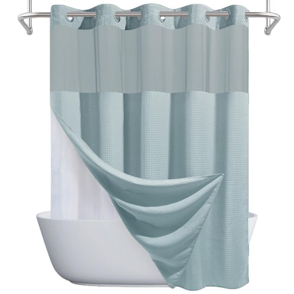 71 in. W x 74 in. L Fabric Shower Curtain and Liner Set Waffle Weave Shower Curtain in Fog Blue for Hotel, Home Bathroom