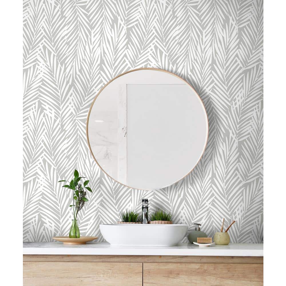 Harbor Grey Palm Pattern Peel and Stick Vinyl Wallpaper