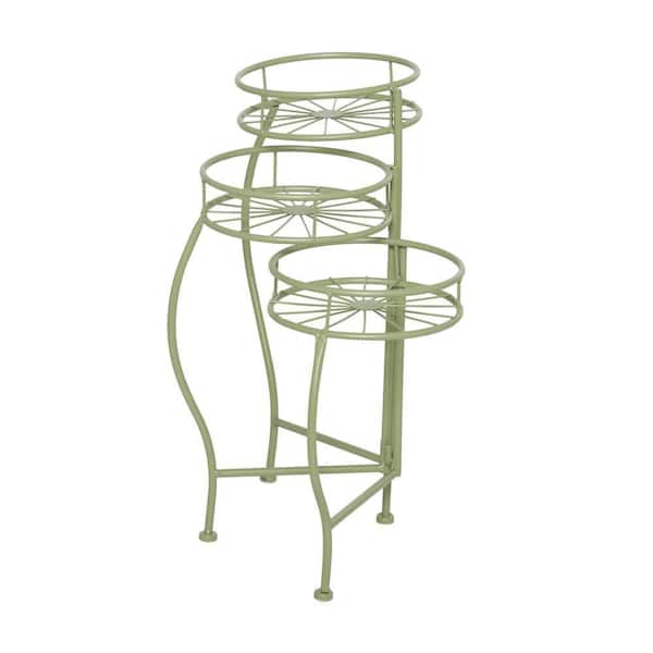 21 in. Green Metal Starburst Indoor Outdoor 3 Tier Plantstand