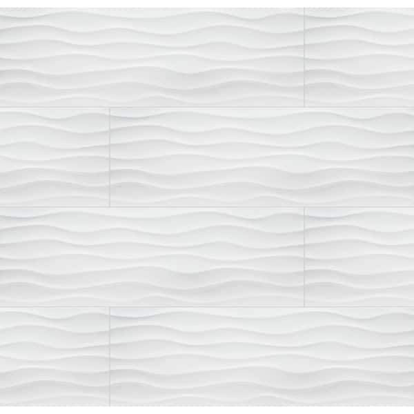 MSI Take Home Tile Sample - Dymo Wavy White 4 in. x 4 in. Glossy Glazed Ceramic Wall Tile