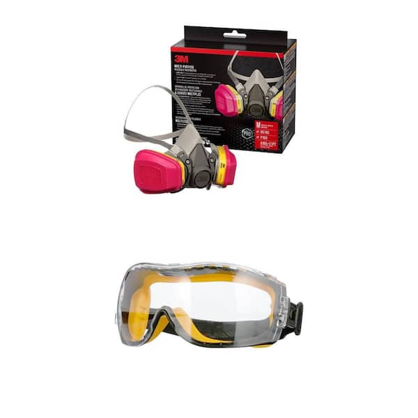 OV AG P100 Professional Multi-Purpose Respirator with Drop Down and Safety Goggles Concealer with Clear Anti-Fog Lens