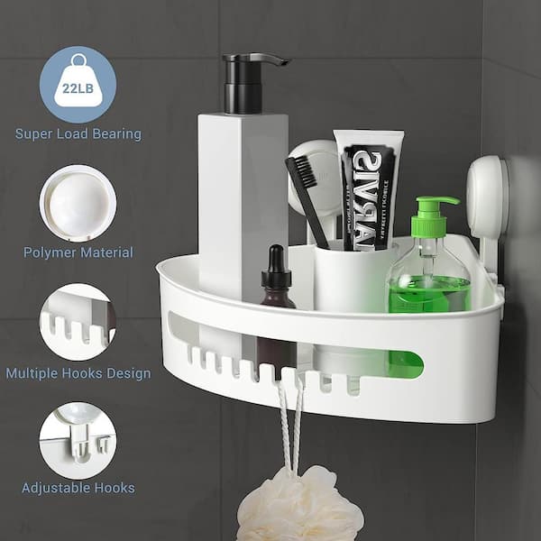 1/3pcs Heavy Duty Corner Shower Caddy With Suction Cups , Bathroom Shower  Shelf Storage Basket Wall Mounted Organizer For Shampoo Conditioner, Plastic