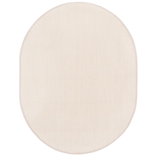 Natural Fiber 6 ft. x 8 ft. Ivory/Light Beige Solid Color Oval Area Rug