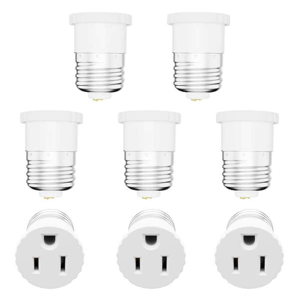 8 Pack White Light Socket to Plug Adapter, onvert Light Bulb Socket to Outlet Adapter