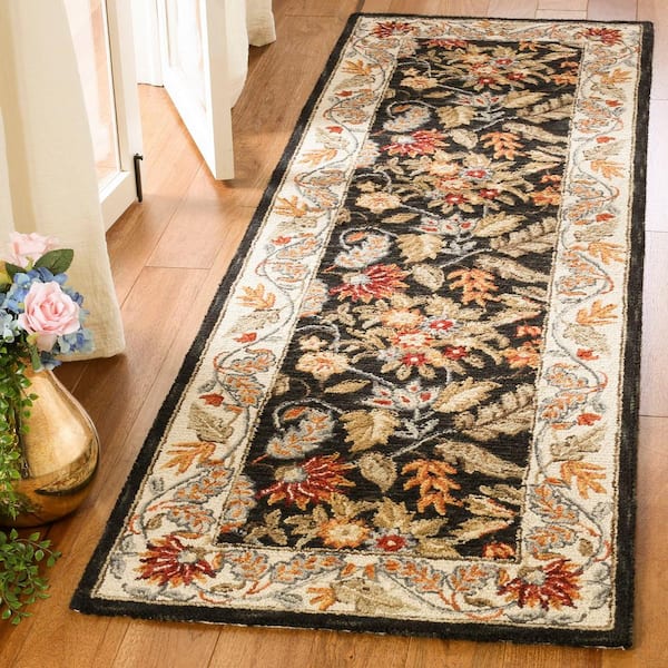 Chelsea 3 ft. x 16 ft. Black Border Floral Runner Rug