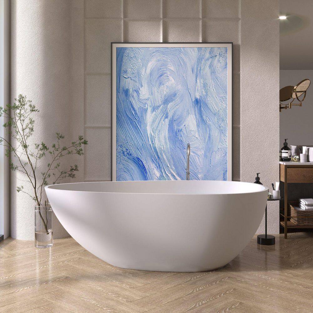 Foyil 59 in. x 31 in. Solid Surface Stone Resin Flatbottom Freestanding Bathtub Soaking Bathtub in Matte White price history on PriceWatchPro