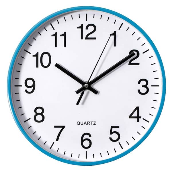 Blue 10-In Analog Clock-Silent, Non-Ticking for Wall-Battery-Operated Perfect for Home Office, Farmhouse Kitchen