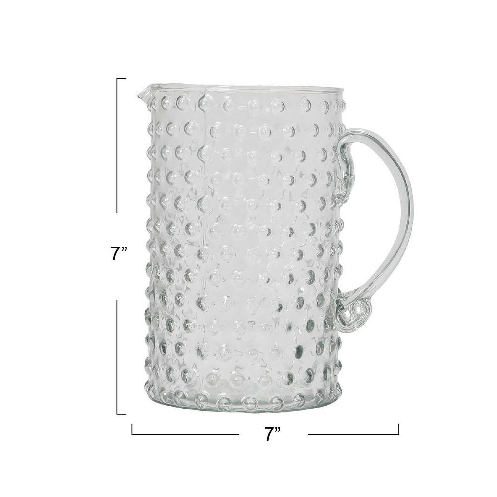 Clear Hand Blown Glass Hobnail Pitcher