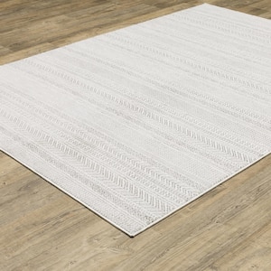 Monticello White/Gray 2 ft. x 8 ft. Geometric Striped Polyester Indoor Runner Area Rug