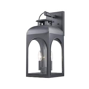 Presence 2-Light Large Black Outdoor Wall Light Fixture with Clear Glass