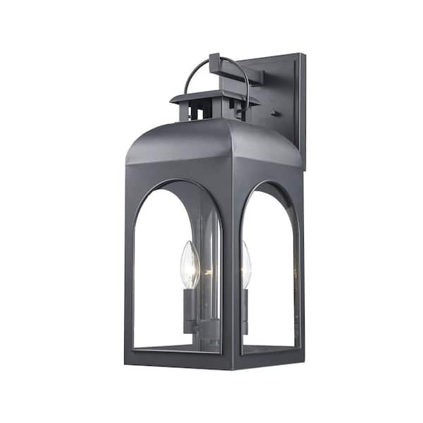 Bel Air Lighting Presence 2-Light Large Black Outdoor Wall Light Fixture with Clear Glass