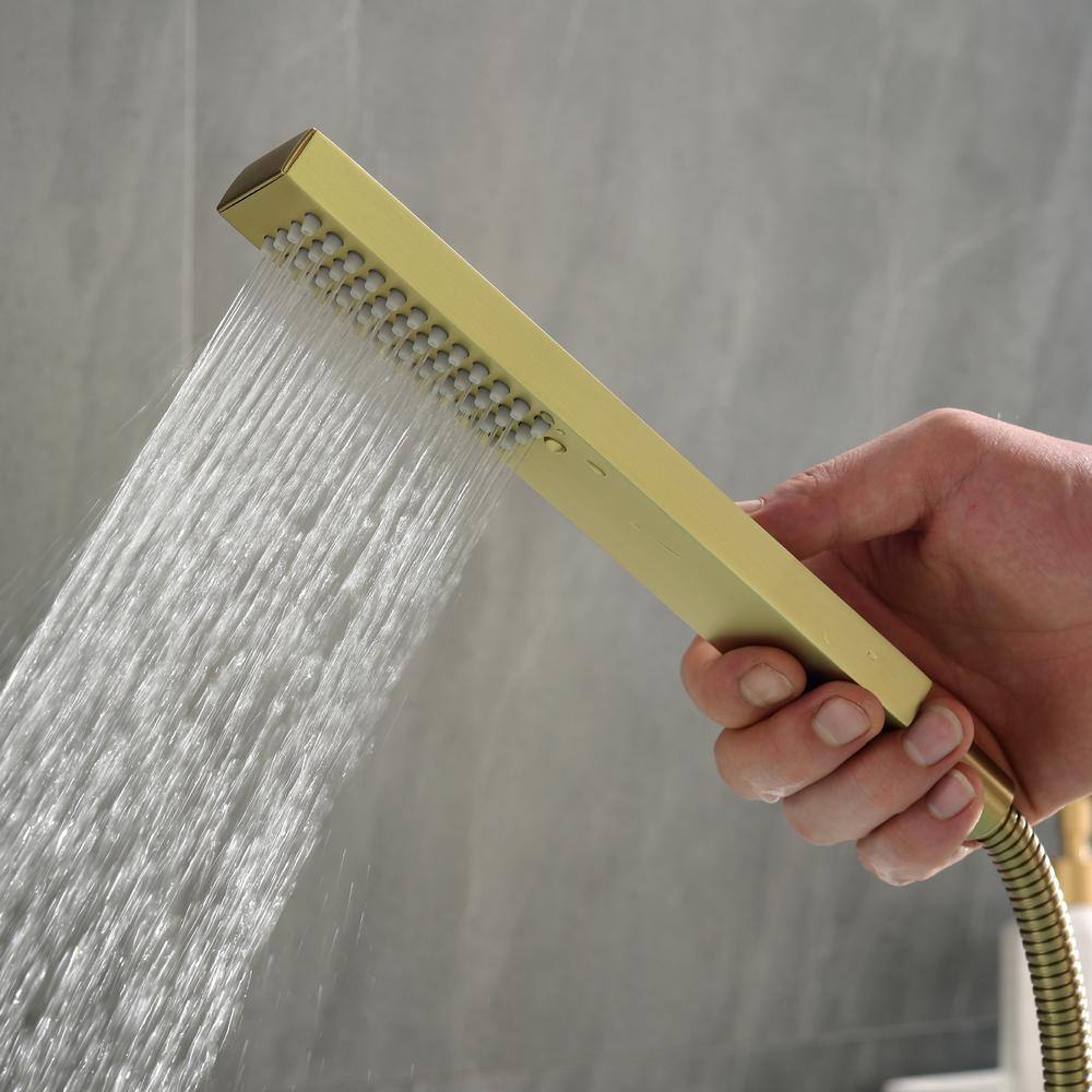 Brushed Gold Single-Handle Waterfall Tub Faucet with Hand Shower