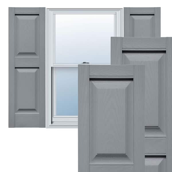 TailorMade 14.75 in. W x 58 in. H Raised Panel Vinyl Shutters Pair in Platinum