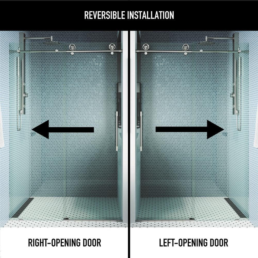 Elan Cass Stainless Steel Frameless Sliding Shower Door with Clear Glass