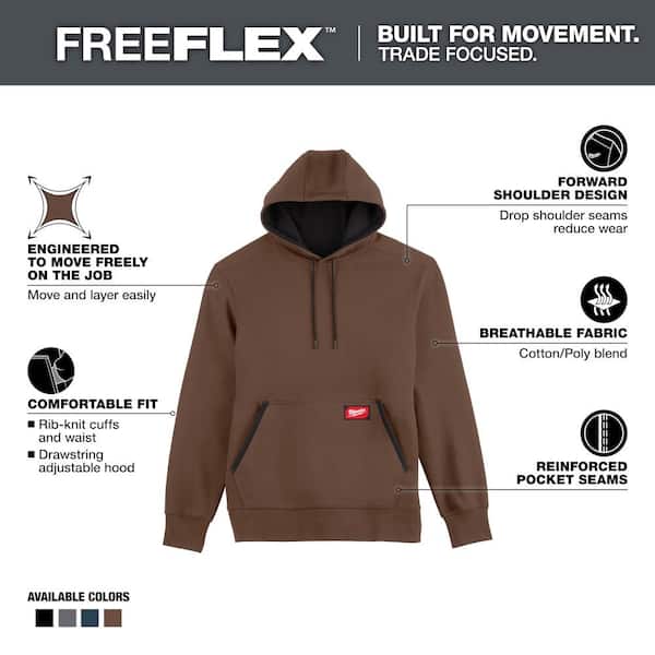 Men's X-Large Brown Midweight Cotton/Polyester Long-Sleeve Pullover Hoodie