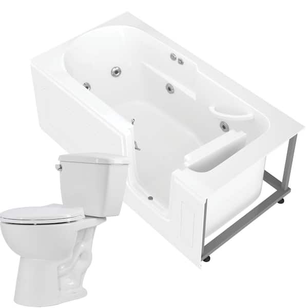 Universal Tubs Bath and Toilet Combo 30 in. L x 60 in. W Whirlpool Bathtub with Right Drain in White with 1.28 GPF Single Flush Toilet