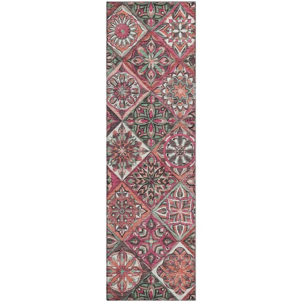 Mayfield Premium Machine Washable Abstract AMF2256 Blush 2 ft. x 7 ft. Runner Rug