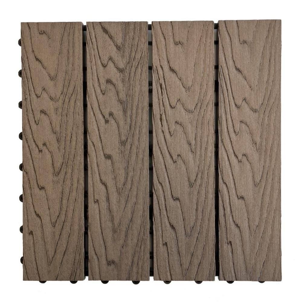 12 in. x 12 in. WPC Composite Interlocking Flooring Deck Tiles with Paralle