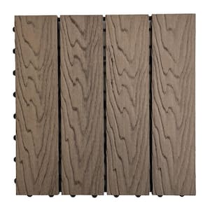 12 in. x 12 in. WPC Composite Interlocking Flooring Deck Tiles with Parallel Design in Espresso (Pack of 11 Tiles)