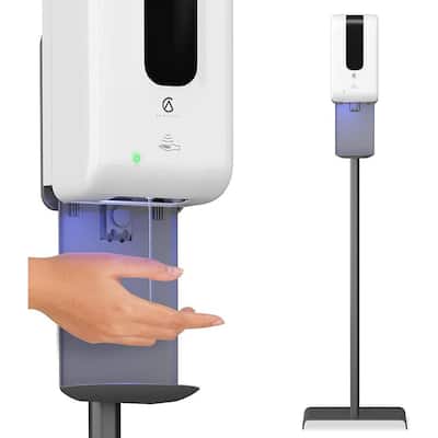 Sanitizer Stand - Automatic Hand Sanitizer Dispenser with Stand and Drip Catcher and Refillable Bottle White
