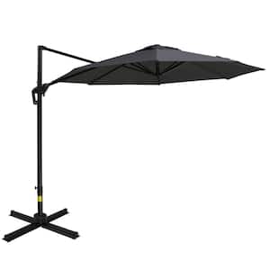 10 ft. x 10 ft. Gray Cantilever Umbrella with 360° Rotation and Base for Backyard, Poolside, Garden