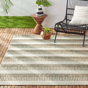 Patio Country Charlotte Taupe/Ivory 5 ft. x 7 ft. Modern Striped Indoor/Outdoor Area Rug