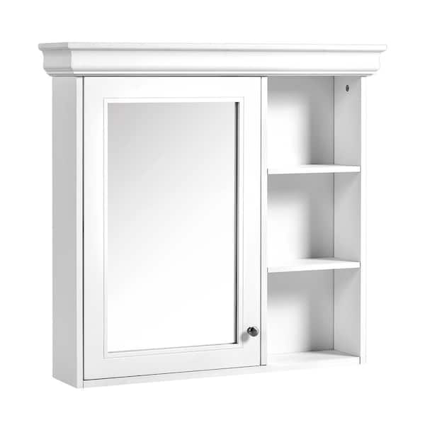 30 in. W x 28.8 in. H Rectangular MDF Medicine Cabinet with Mirror and 3 Open Shelves in White