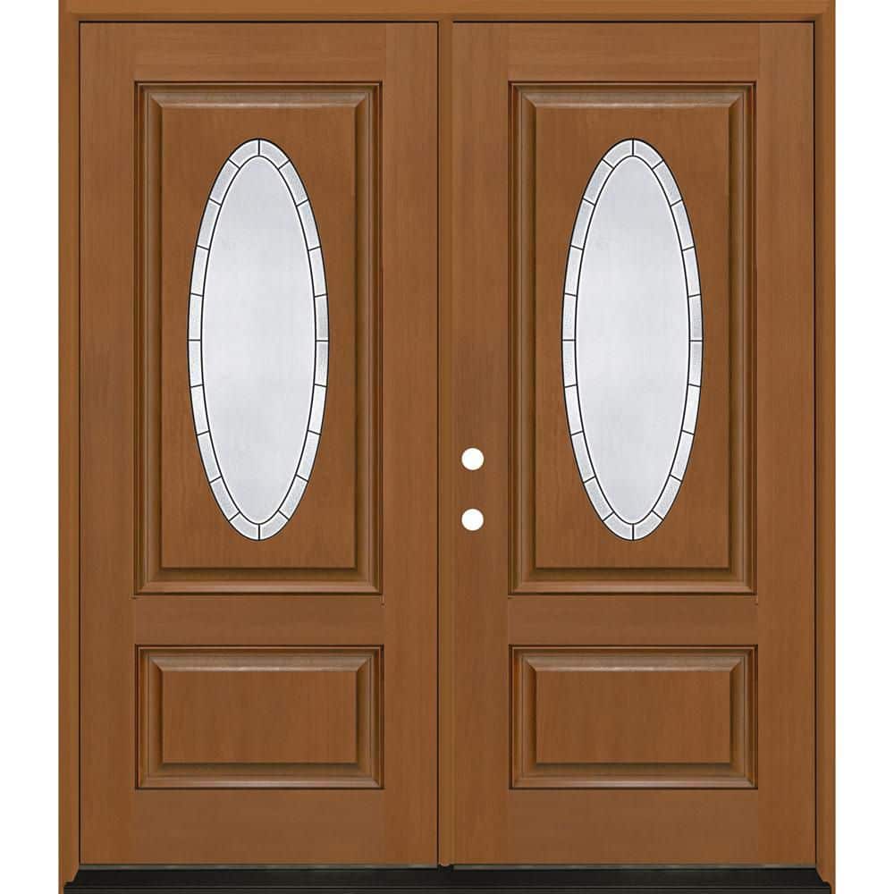 Regency 72 in. x 80 in. 3/4L Oval Empire Deco Glass RHIS Autumn Wheat Fiberglass Double Prehung Front Door w-4-9/16Jamb price history on PriceWatchPro