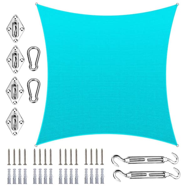10 ft. x 16 ft. Rectangle Sun Shade Sail with Hardware Kit-Turquoise