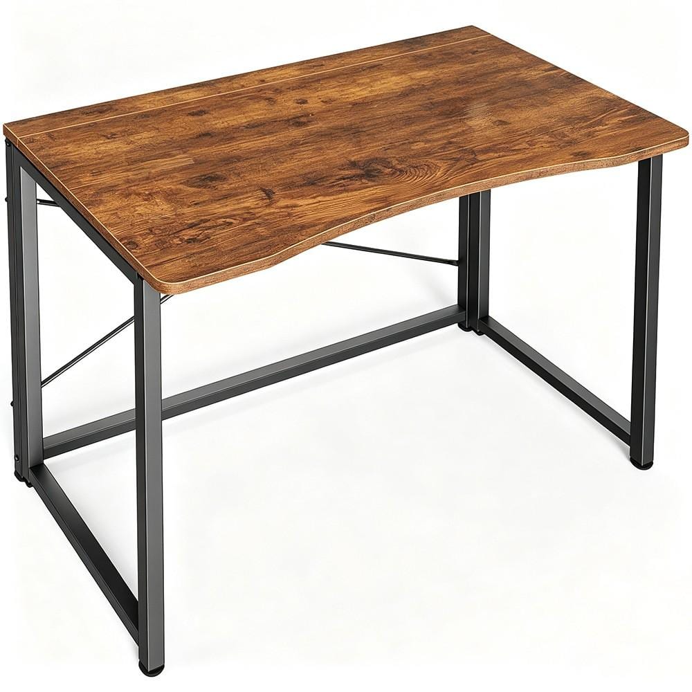 31.5 in. W Rustic Brown Metal Folding Computer Desk for Small Spaces