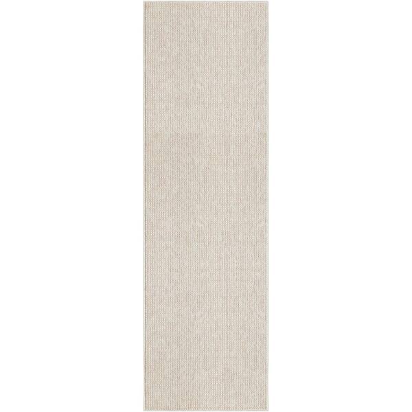 Textured Home Ivory Beige 2 ft. x 8 ft. Solid Geometric Contemporary Runner Area Rug