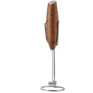 Double Whisk Milk Frother With Upgraded Holster Stand - Walnut