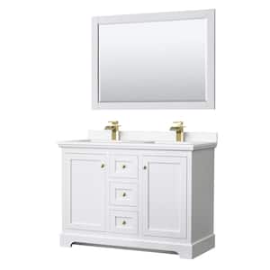 Avery 48 in. W x 22 in. D x 35 in. H Double Sink Bath Vanity in White with White Cultured Marble Top and 46 in. Mirror