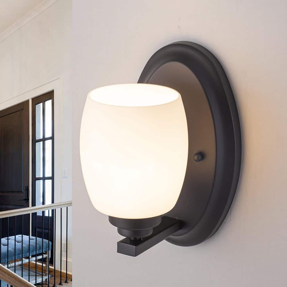 5 in. 1-Light Oil-rubbed Bronze Vanity Light Wall Sconce with White Opal Glass (1-Pack) price history on PriceWatchPro