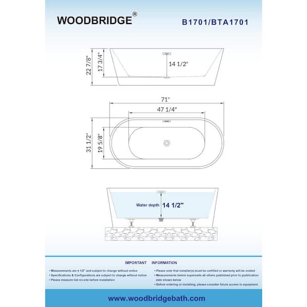 Teaneck 71 in. Acrylic FlatBottom Double Ended Bathtub with Brushed Gold Overflow and Drain Included in White