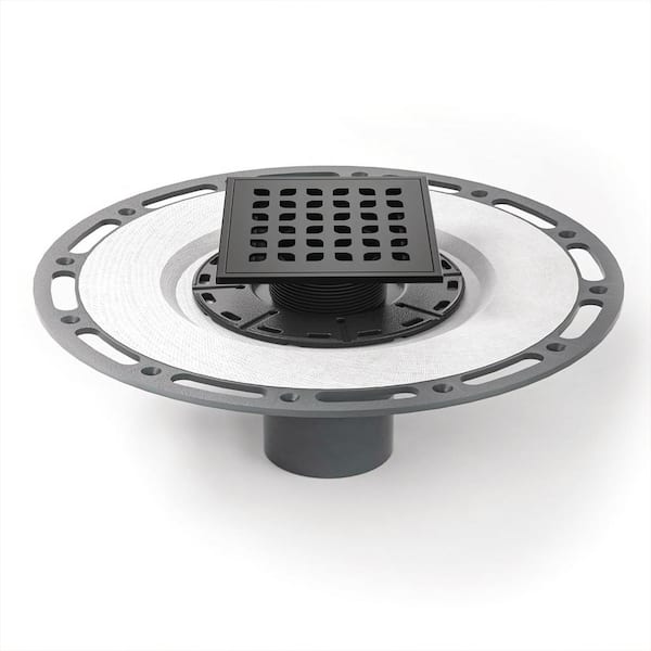 Neodrain 4 in. x 4 in. Stainless Steel Square Shower Drain with PVC Bonding Flangem, Matte Black
