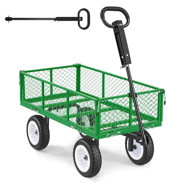 Avex Green 4.25 cu. ft. 900 lbs. Capacity Steel Yard Wagon Garden Cart with 10" Tires and Adjustable Handle