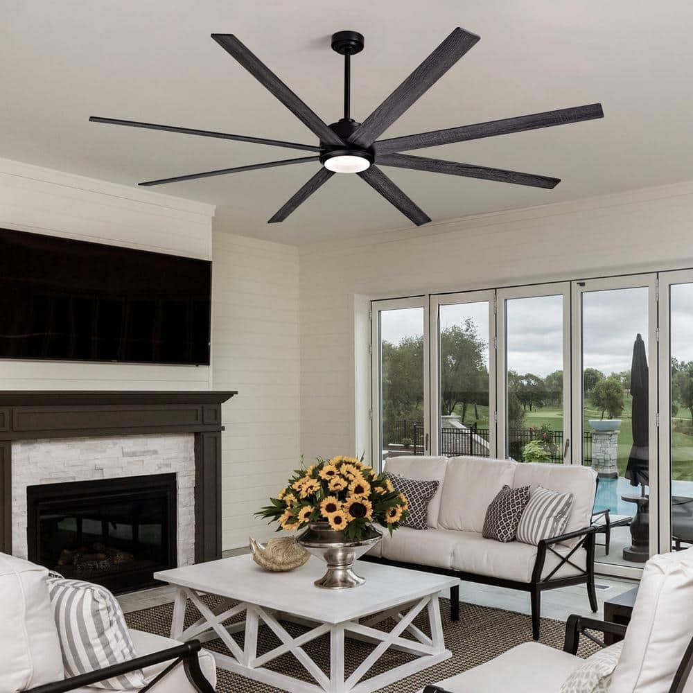 84'' Black Polycarbonate Industrial Ceiling Fan with LED Light and Remote