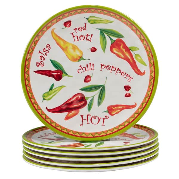 Certified International Red Hot Multicolored Melamine Salad Plate 9 in. (Set of 6)