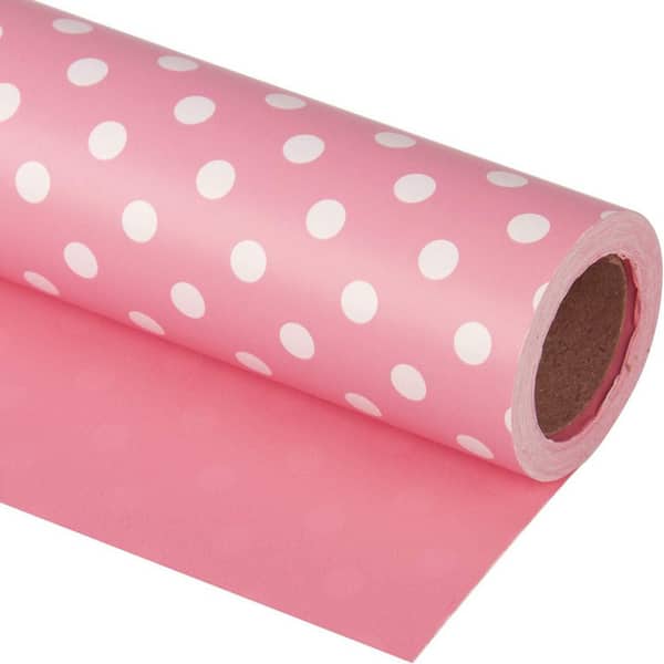 N/A Reversible Wrapping Paper Pink and Polka Dot Design 17 in. x 33 ft. for Birthday Holiday Wedding Baby Shower
