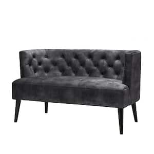49 in. Width Charcoal Grey Polyester Seats Loveseat with Tufted Back and Wooden Legs
