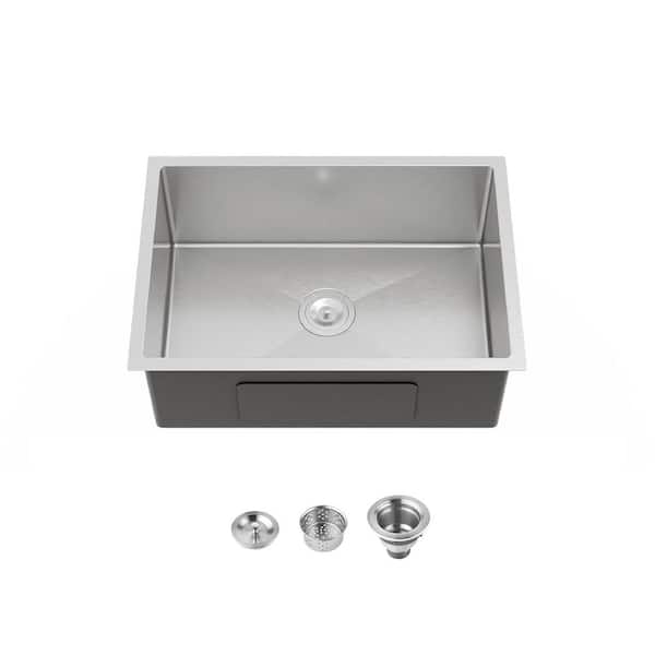 27 in. Undermount Single Bowl 20-Gauge Gray Stainless Steel Kitchen Sink
