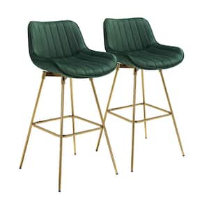 28.94 in. Green Low Back Metal Bar Chair with Velvet Seat Set of 2