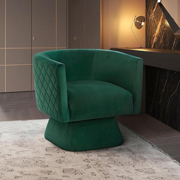 Lazzara Waithe Green Velvet Upholstery Swivel Arm Chair