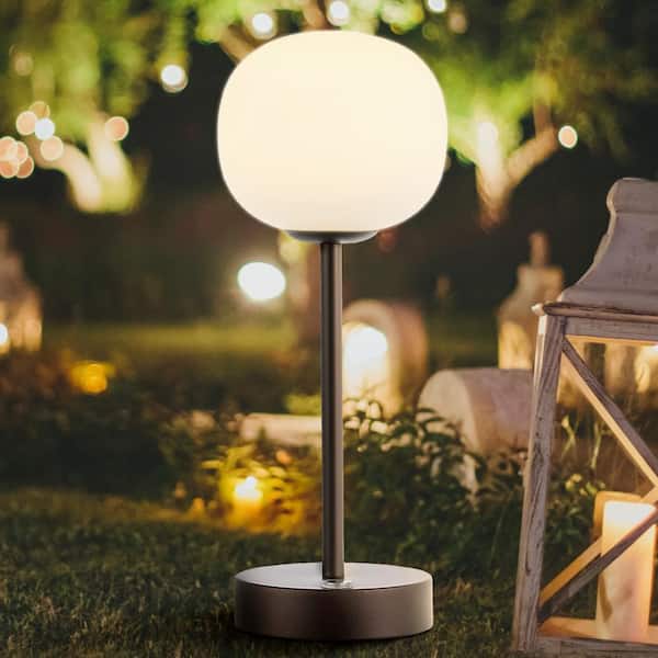 JONATHAN Y Natalia 12.25 in. Farmhouse The Iron JYL7108B Depot - Oil LED Lamp Integrated Bronze/White Bohemian Table Rubbed Rechargeable Home